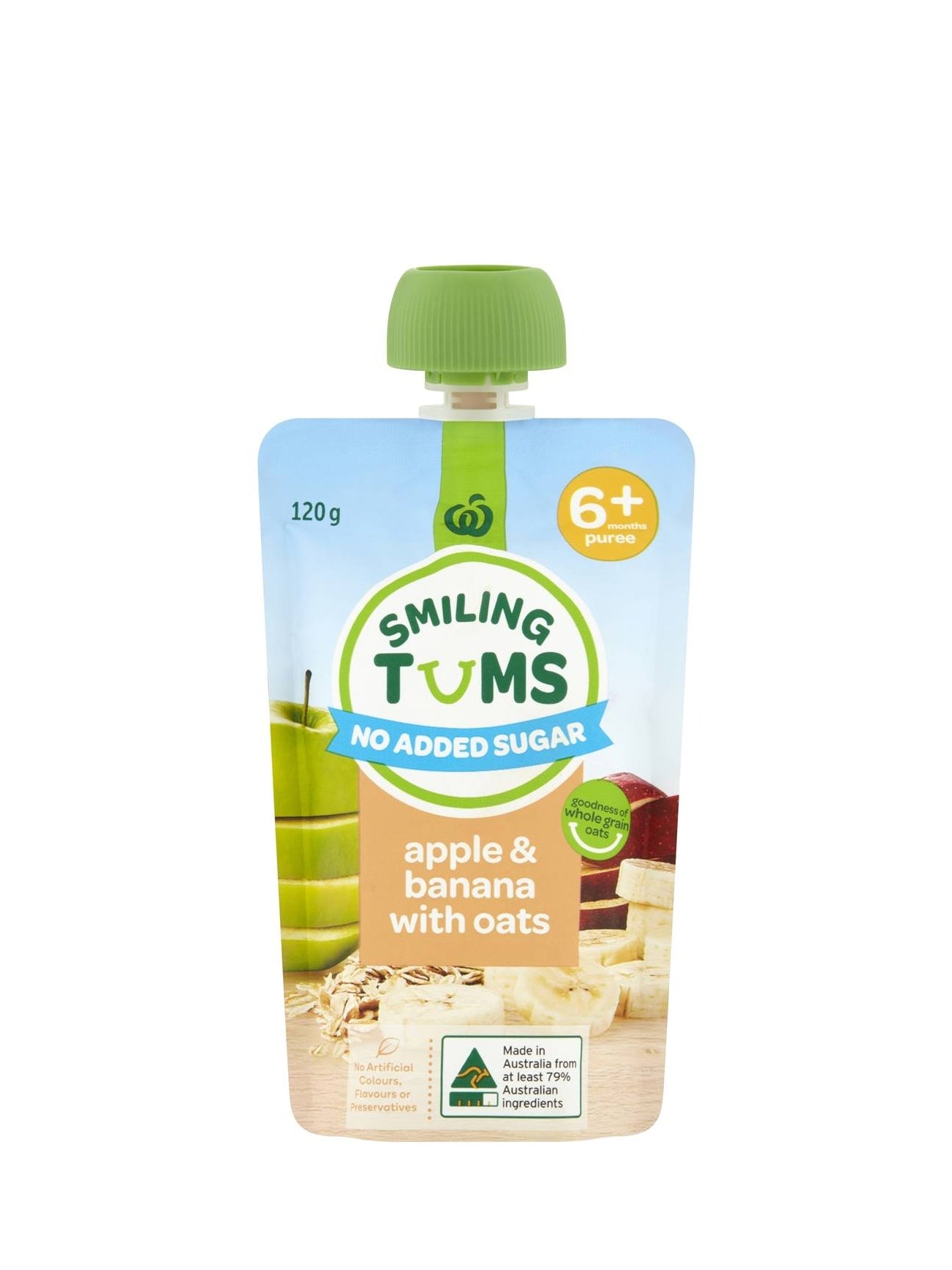 WOOLWORTHS SMILING TUMS APP&BNN W OATS PUREE 120G